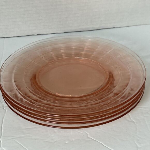 Set Of 4 Optic Pink Depression Glass 8” Plates 1930’s Anchor Hocking Vintage - Picture 3 of 5